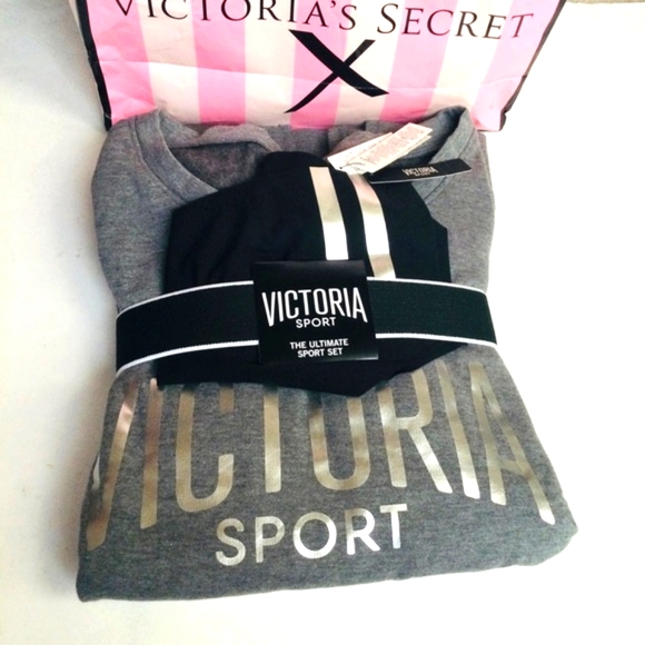 NWT VS Ultimate Sport 4 Pc Special Collection-Sweat Shirt/Leggings & Panty/Bag - Picture 1 of 14
